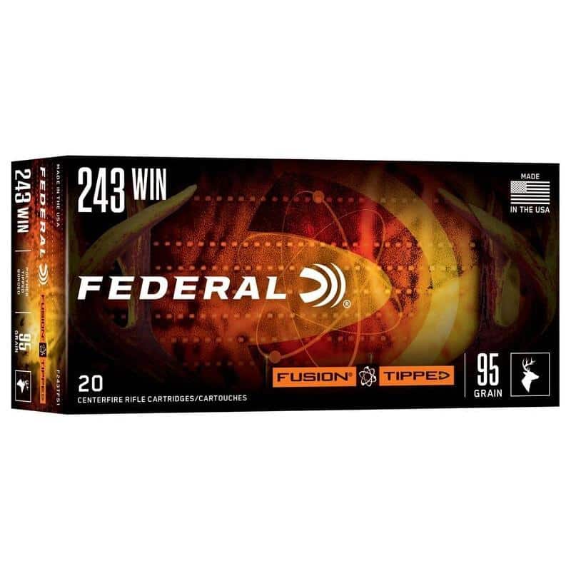 Federal Fusion Tipped Rifle Ammunition .243 Win 95gr PT 3050 fps 20/ct