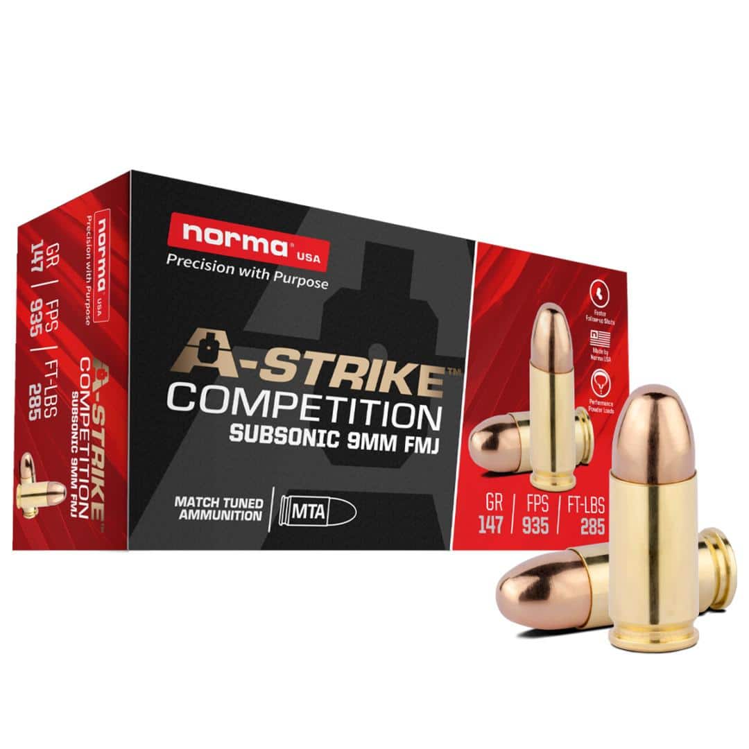 Norma A-Strike Subsonic Handgun Ammunition 9mm Luger 147 FMJ 935 fps 50/ct
