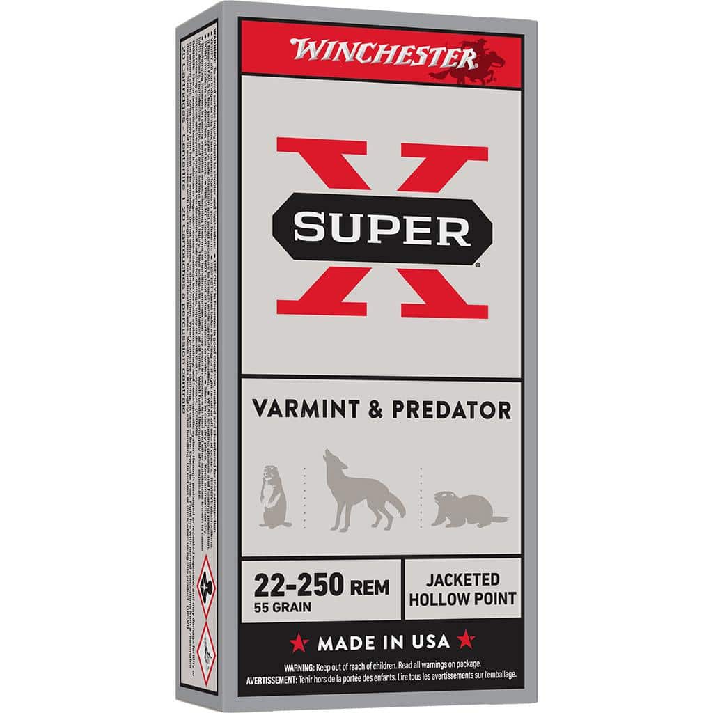 Winchester Super-X Varmint & Predator Rifle Ammunition 22-250 Rem 55gr JHP 3680 fps 20/ct