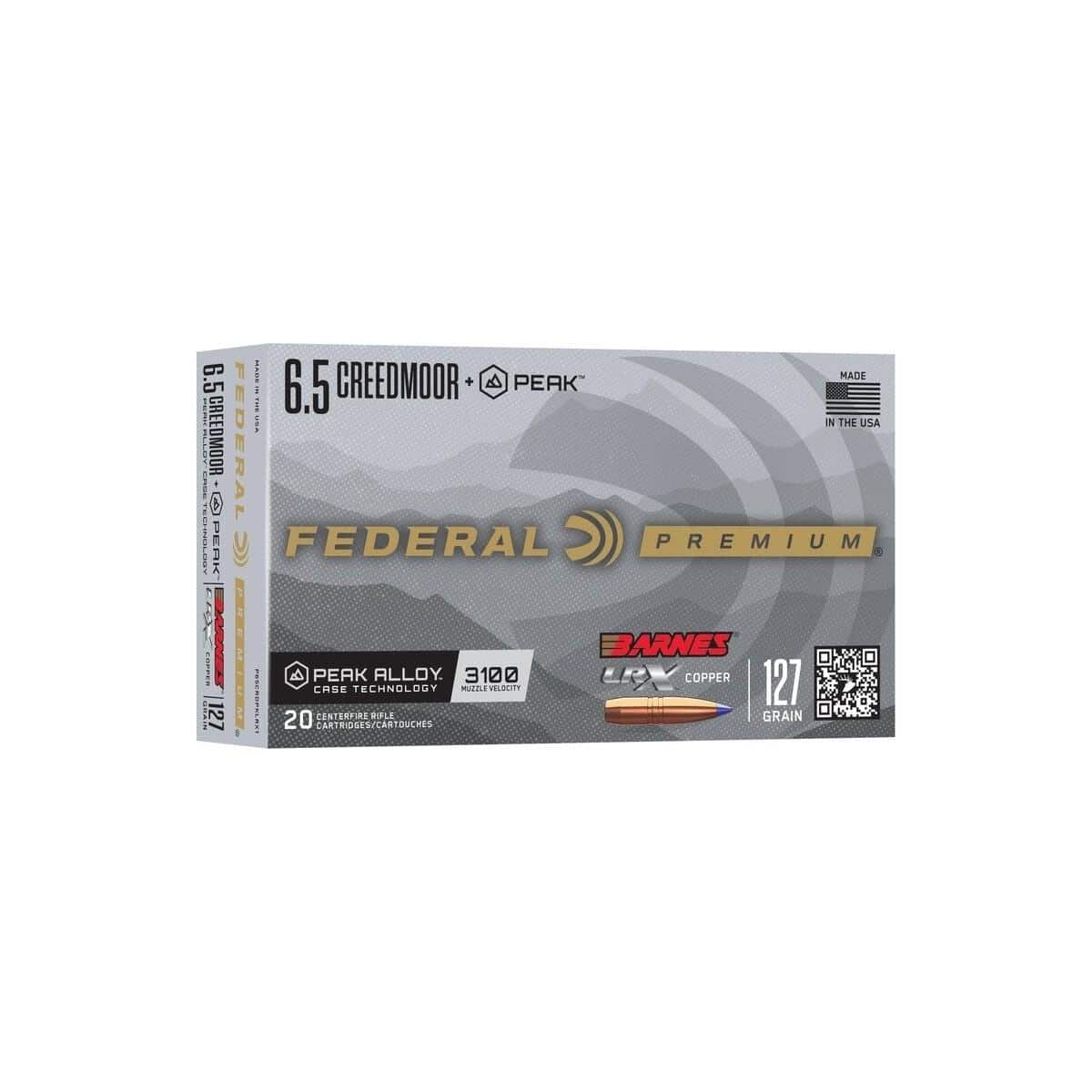 Federal LRX Rifle Ammunition 6.5 Creedmoor +Peak 127gr PT 3100 fps 20/ct