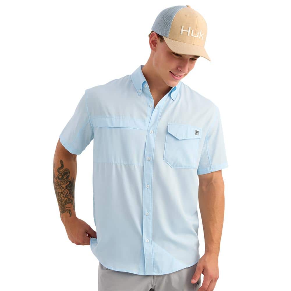 Huk Tide Point Short Sleeve Button Down Shirt Coastal Drift S