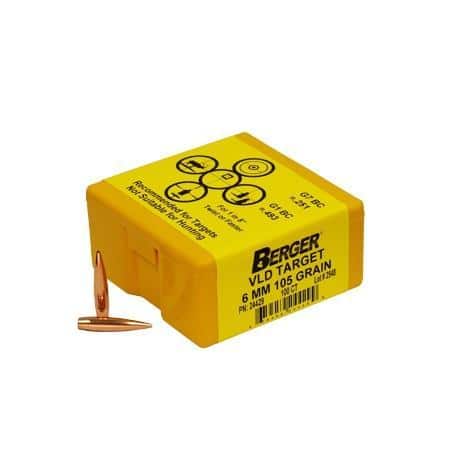Berger Match Grade Target Bullets 6mm .243" 105 gr VLD Target 100/rd