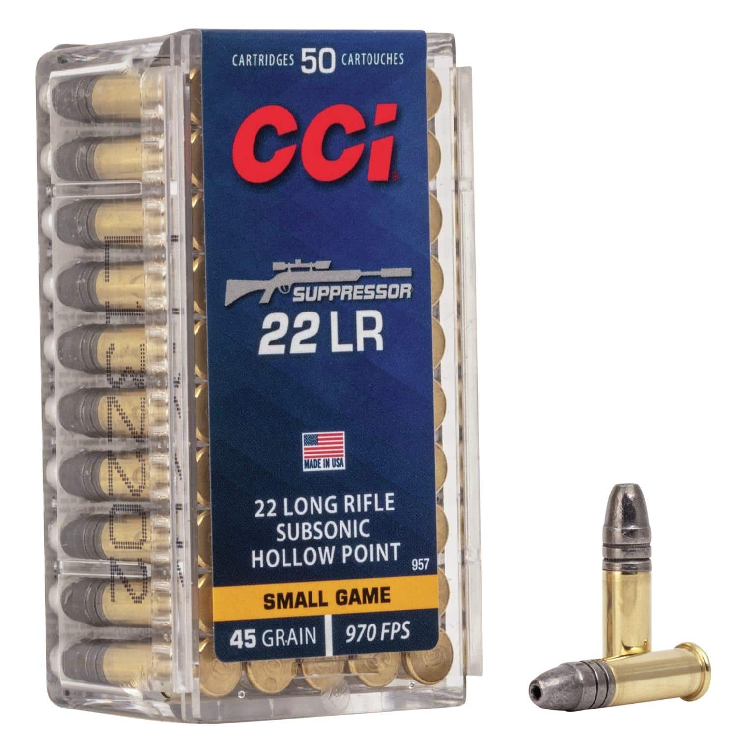 CCI 22 Suppressor Rimfire Ammunition .22 LR 45 gr JHP 970 fps 50/ct