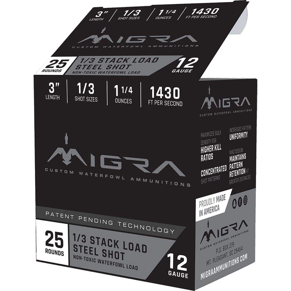 Migra Waterfowl Steel Shot Shotshells 12 ga 3" 1-1/4 oz 1430 fps #1/#3 25/ct