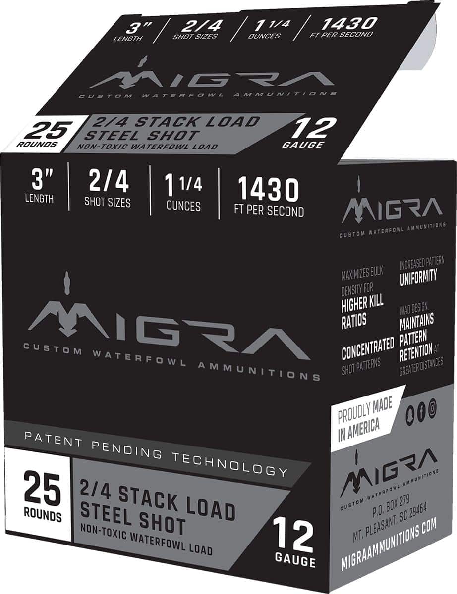 Migra Waterfowl Steel Shot Shotshell 12 ga 3" 1-1/4 oz 1430 fps #2 4 25/ct