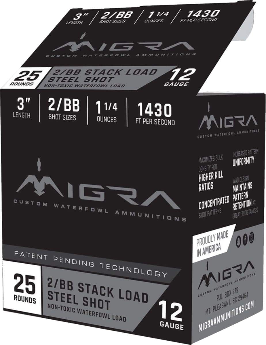 Migra Waterfowl Steel Shot Shotshell 12 ga 3" 1-1/4 oz 1430 fps #2-BB 25/ct