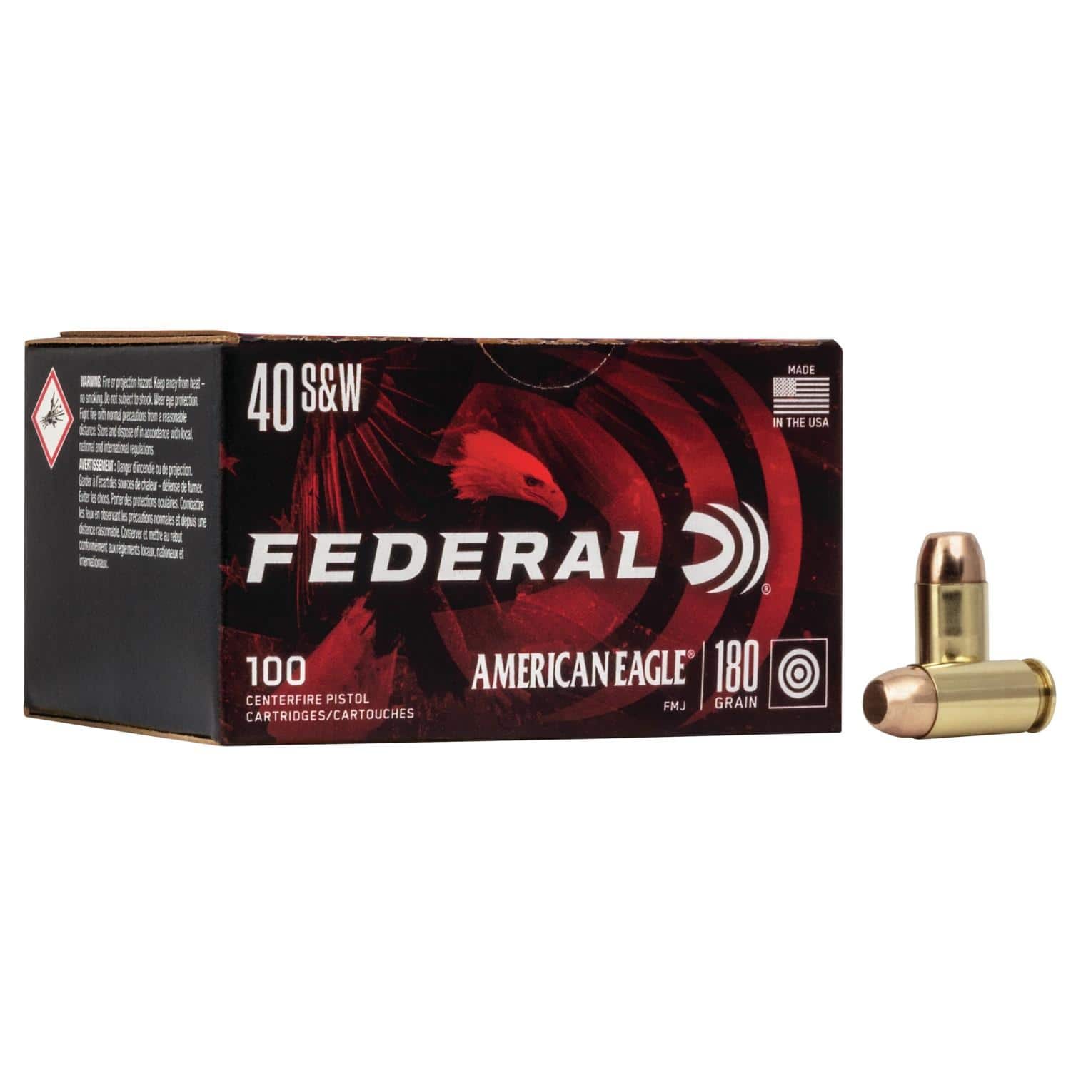 American Eagle Handgun Ammunition .40 S&W 180 gr. FMJ 1000 fps 100/ct