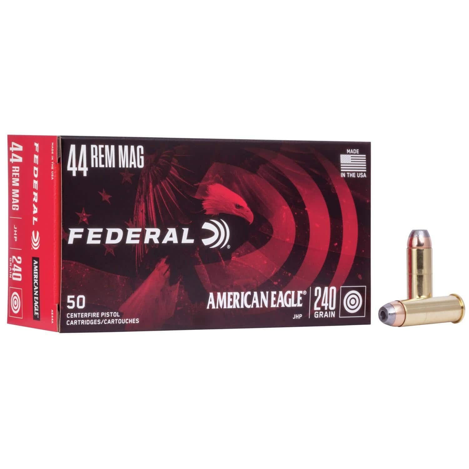 American Eagle Handgun Ammunition .44 Mag 240 gr JHP 1230 fps 50/box