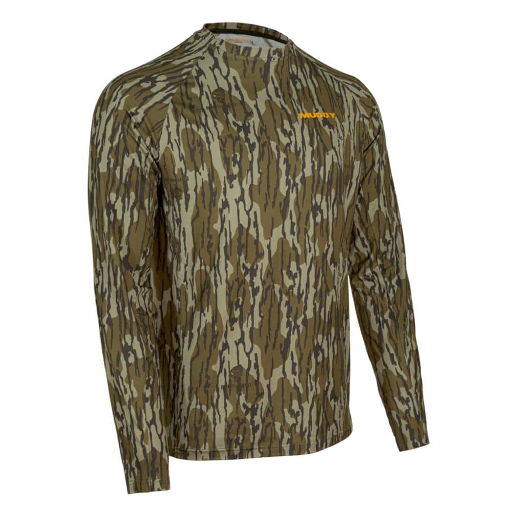 Muddy Base Layer Crew Long Sleeve Shirt Mossy Oak Bottomland L
