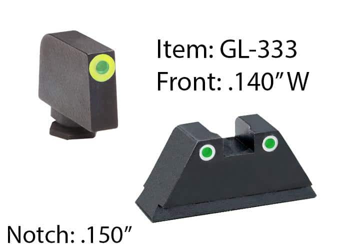 Amerigo Custom Combination Tall Suppressor Height Set - All Glock Models Except 42 43 / Front Tritium - Green / Front Outline - LumiGreen / Rear Trit