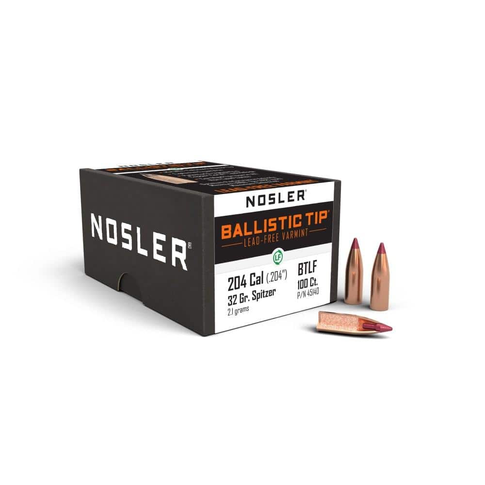 Nosler Ballistic Tip Lead Free Varmint Rifle Bullets .20 cal .204" 32 gr SPTFB-BTLF 100/ct