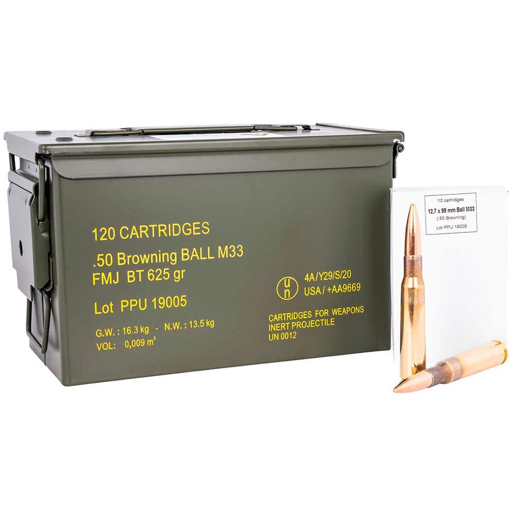 PPU Rangemaster Rifle Ammunition .50 BMG 625gr FMJ 2940 fps 120/ct (Metal Can)