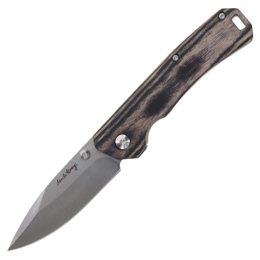 Uncle Henry Folding Knife 3" Drop Point Blade Brown Pakka Wood