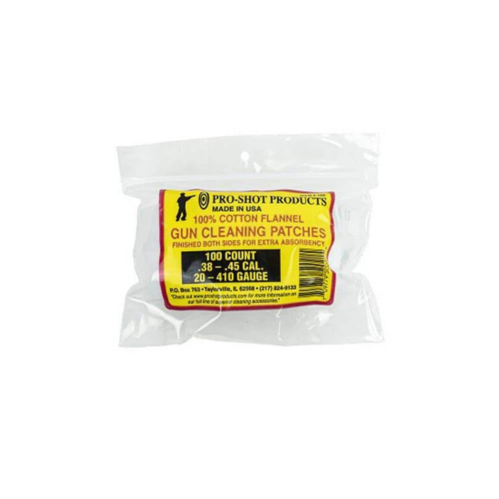 Pro-Shot 100% Cotton Flannel Patches .38-.45 Cal 100/ct