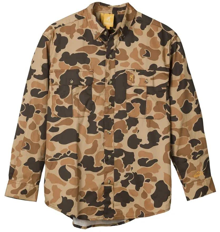 Browning Wasatch-CB Shirt Button-Front 2 Pocket Vintage Tan Camo XL