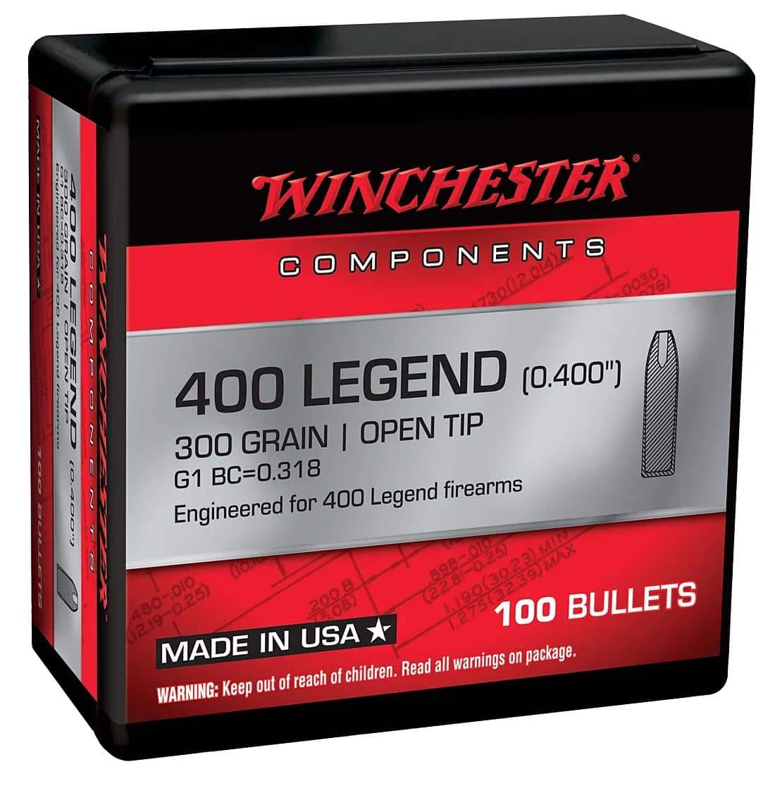Winchester 400 Legend Rifle Bullets 400 LEGEND Subsonic Open Tip 300 GR 100 Count