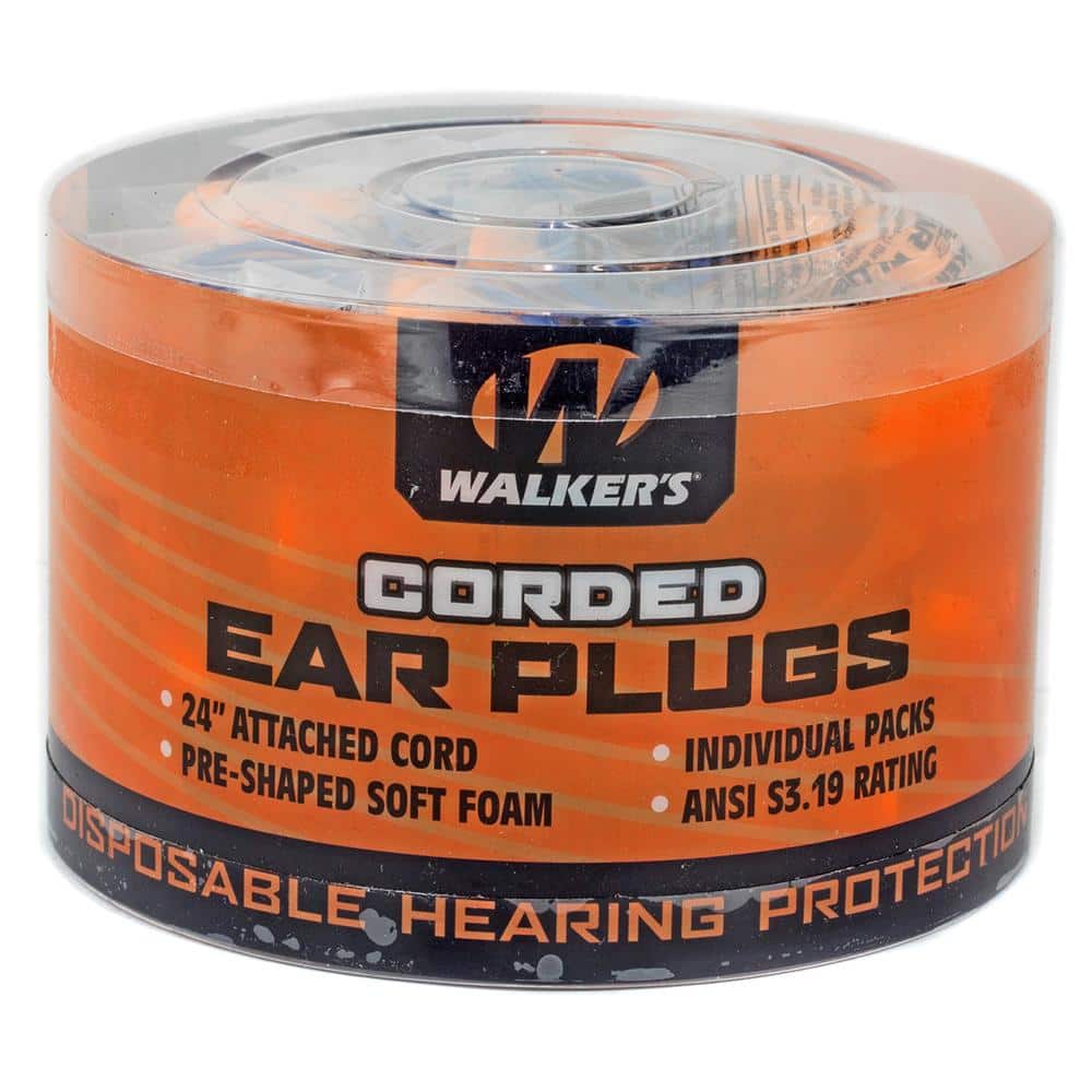 Walker's Corded Foam Ear Plugs 32dB Jar 50/ct