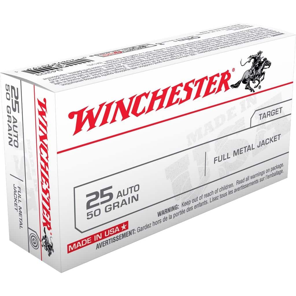 Winchester USA Handgun Ammunition .25 ACP 50 gr FMJ 50/ct
