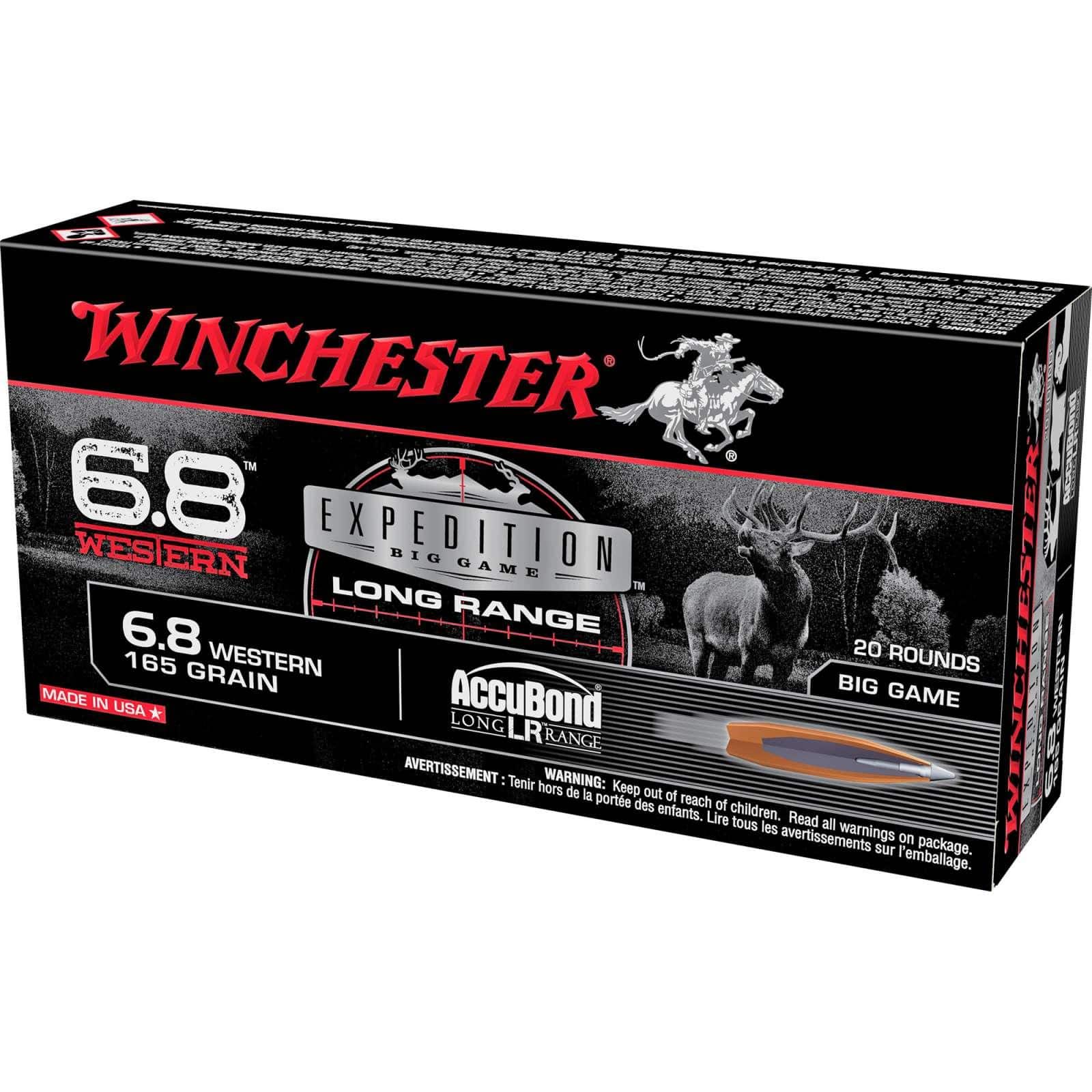 Winchester Expedition Big Game Long Range Rifle Ammunition 6.8 Western 165 gr. PT 2970 fps 20/ct