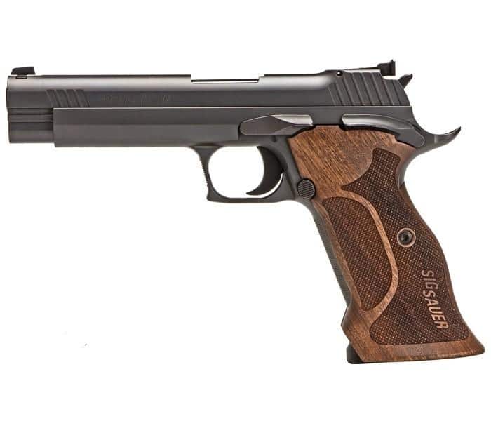 P210 9MM 5IN TARGET BLK SAO ADJUSTABLE SIGHTS WALNUT GRIP (2) 8RD STEEL MAG