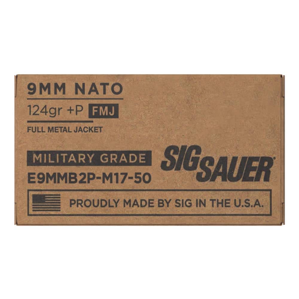 Sig Sauer Elite Ball M17 Handgun Ammunition 9mm Luger 124 gr+P FMJ 1198 fps 50/ct