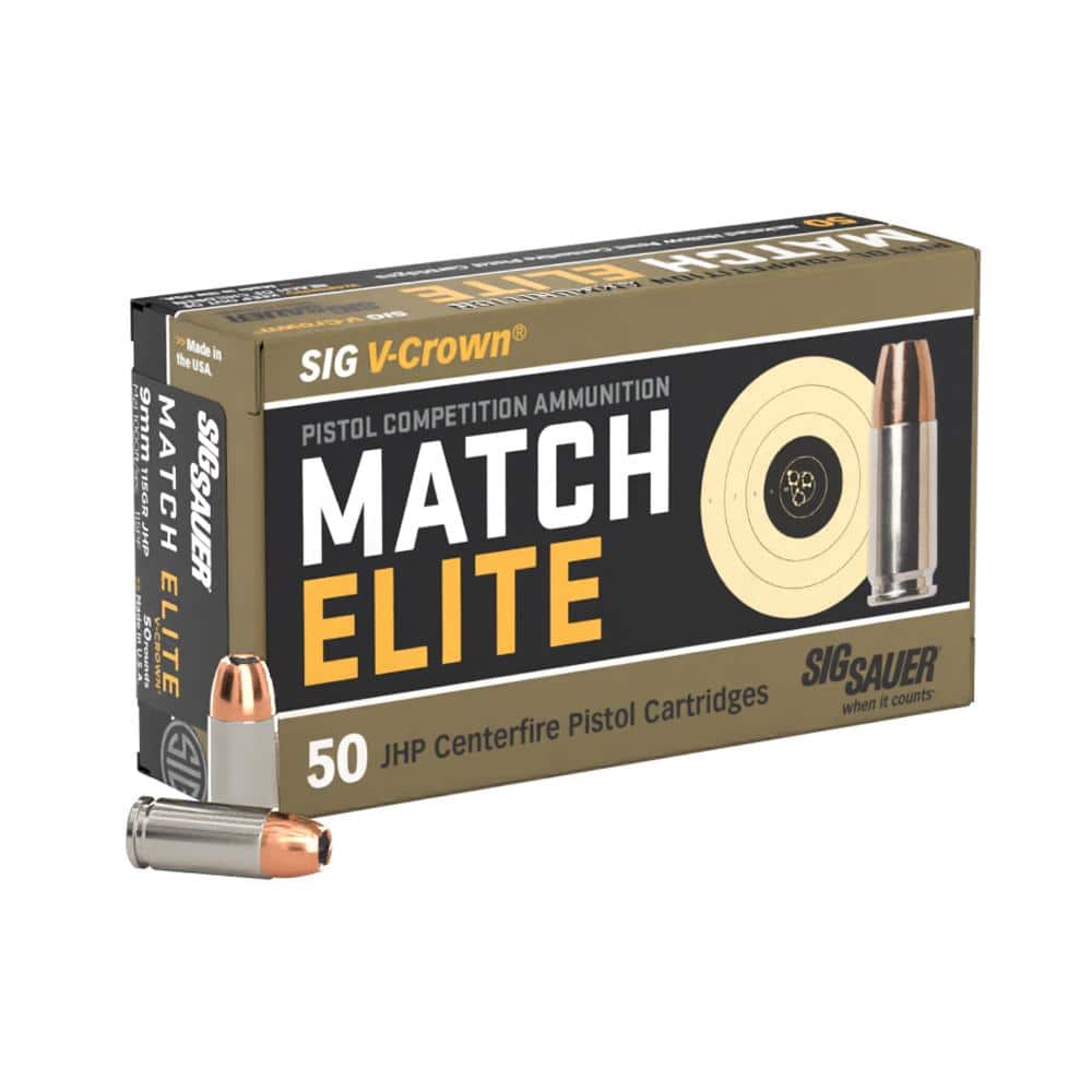Sig Sauer Elite V-Crown Competition Handgun Ammunition 9mm Luger 115 gr JPH 1000 fps 50/ct