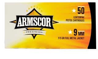 Armscor Handgun Ammunition 9mm Luger 115 gr FMJ 1097 fps 50/ct