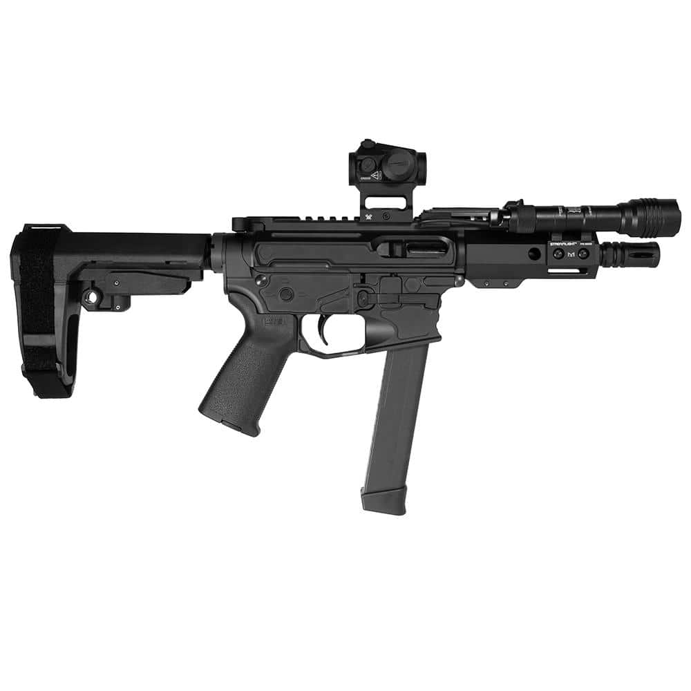 Shark Coast "Midnight" Pistol Bundle 9mm Luger 33rd Glock Style Magazine 5'' Threaded Barrel Vortex Red Dot/Streamight Protac