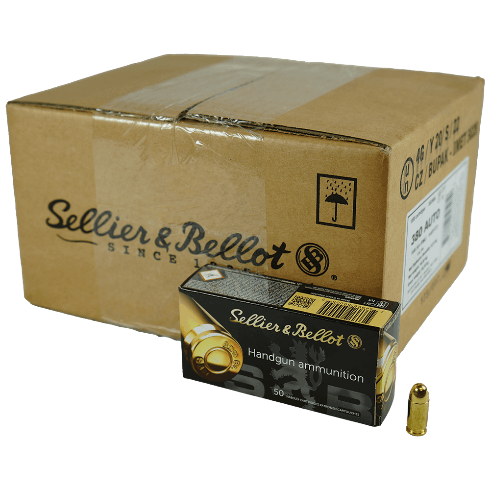 Sellier & Bellot Pistol & Revolver Ammo .380 ACP 92 gr FMJ 955fps 1000/ct Case (20 boxes 50/ct)