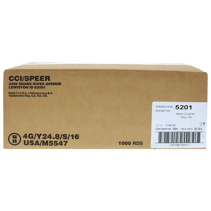 CCI Blazer Brass Handgun Ammunition 9mm Luger 124 gr. FMJ 1090 fps 1000/ct (20-50/ct)