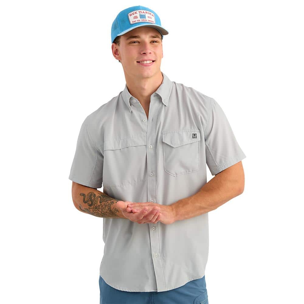 Huk Tide Point Short Sleeve Button Down Shirt Seagull 2XL