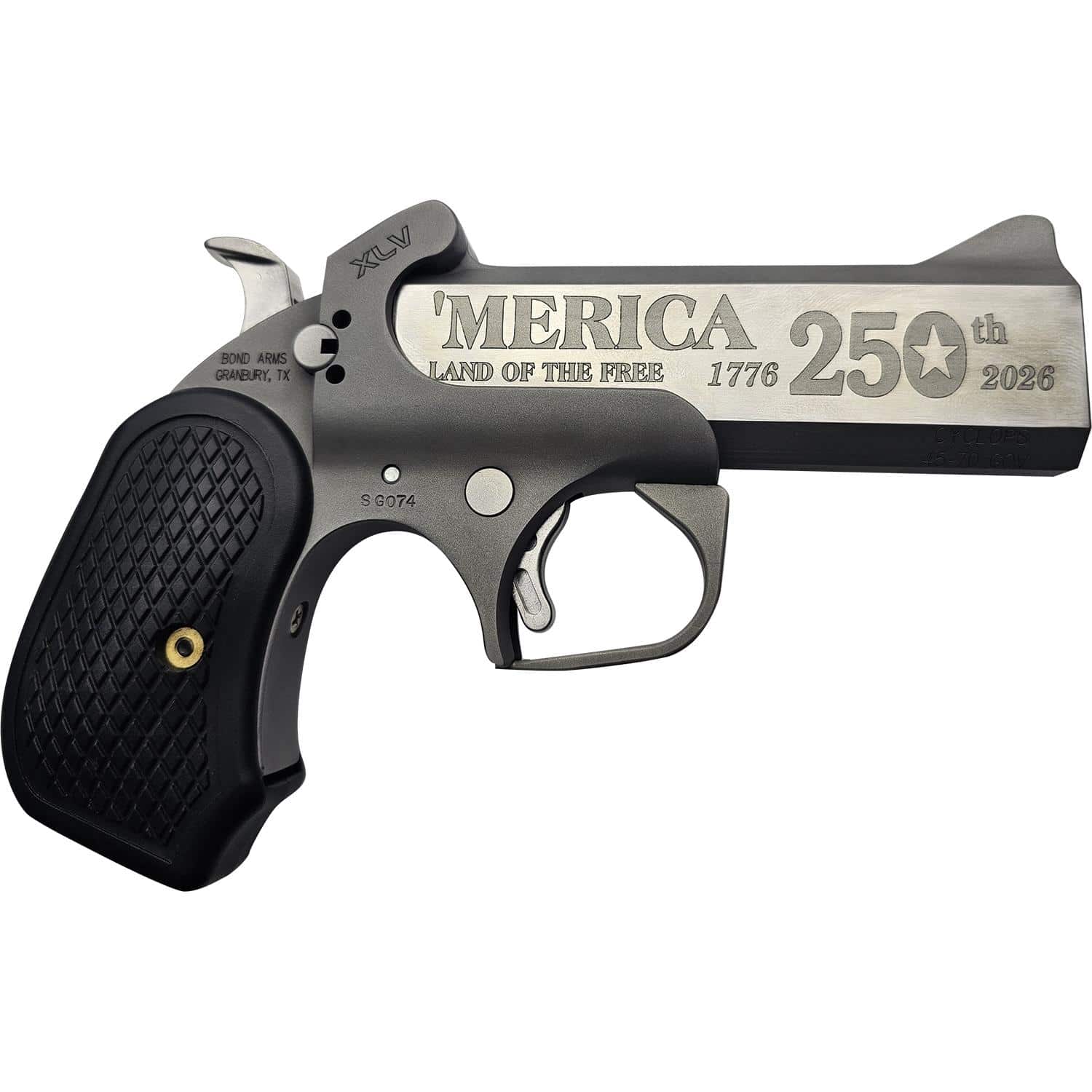 Bond Arms 250th Derringer .45-70 Govt 1rd Capacity 4.25" Stainless Barrel Rough Finish B6 Extended Grip