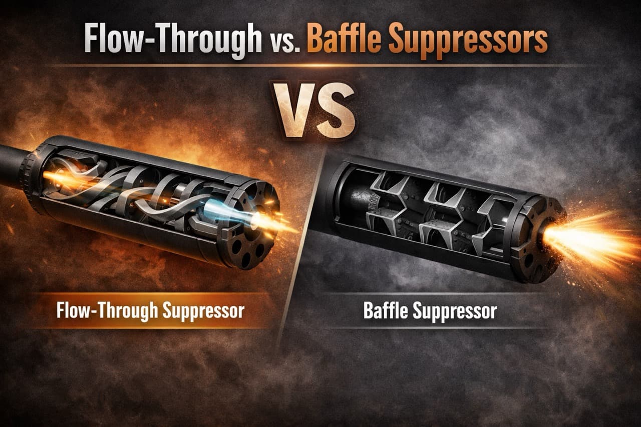 Flowthrough vs baffle suppressor image