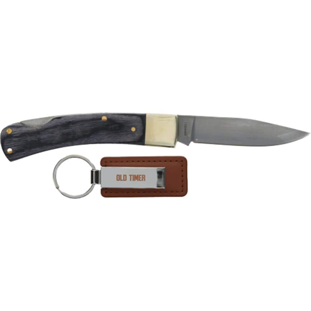 Old Timer Folding Knife with Keychain 2-9/10 Clip Point Blade Grey
