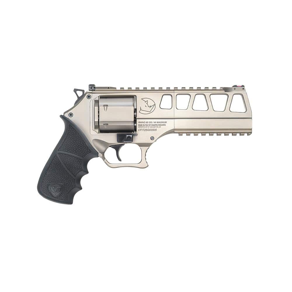 Chiappa Rhino 60DS Handgun .44 Rem Mag 6" Barrel White Nickel Finish Adjustable Rear Sight Hogue Rubber Grip