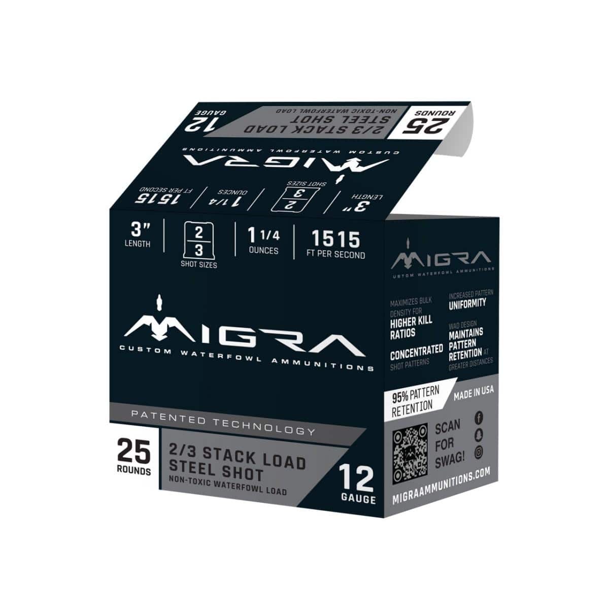 Migra Ammunition Stack Shotshell 12ga 3" 1-1/4 oz 1515 fps 2/3 shot 25/ct