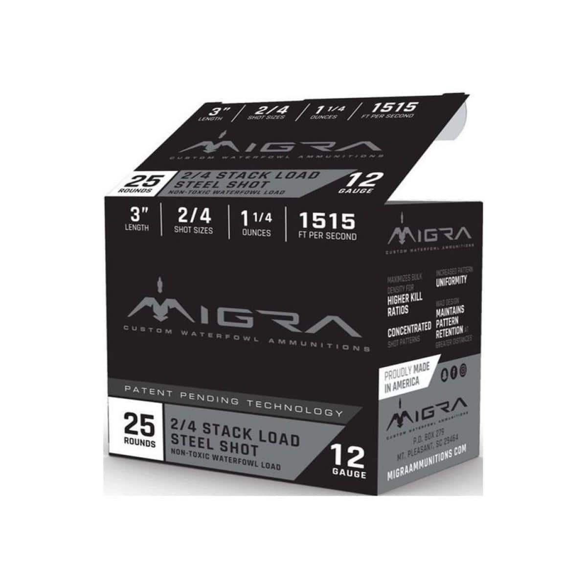 Migra Ammunition Stack Shotshell 12ga 3" 1-1/4 oz 1515 fps 2/4 shot 25/ct