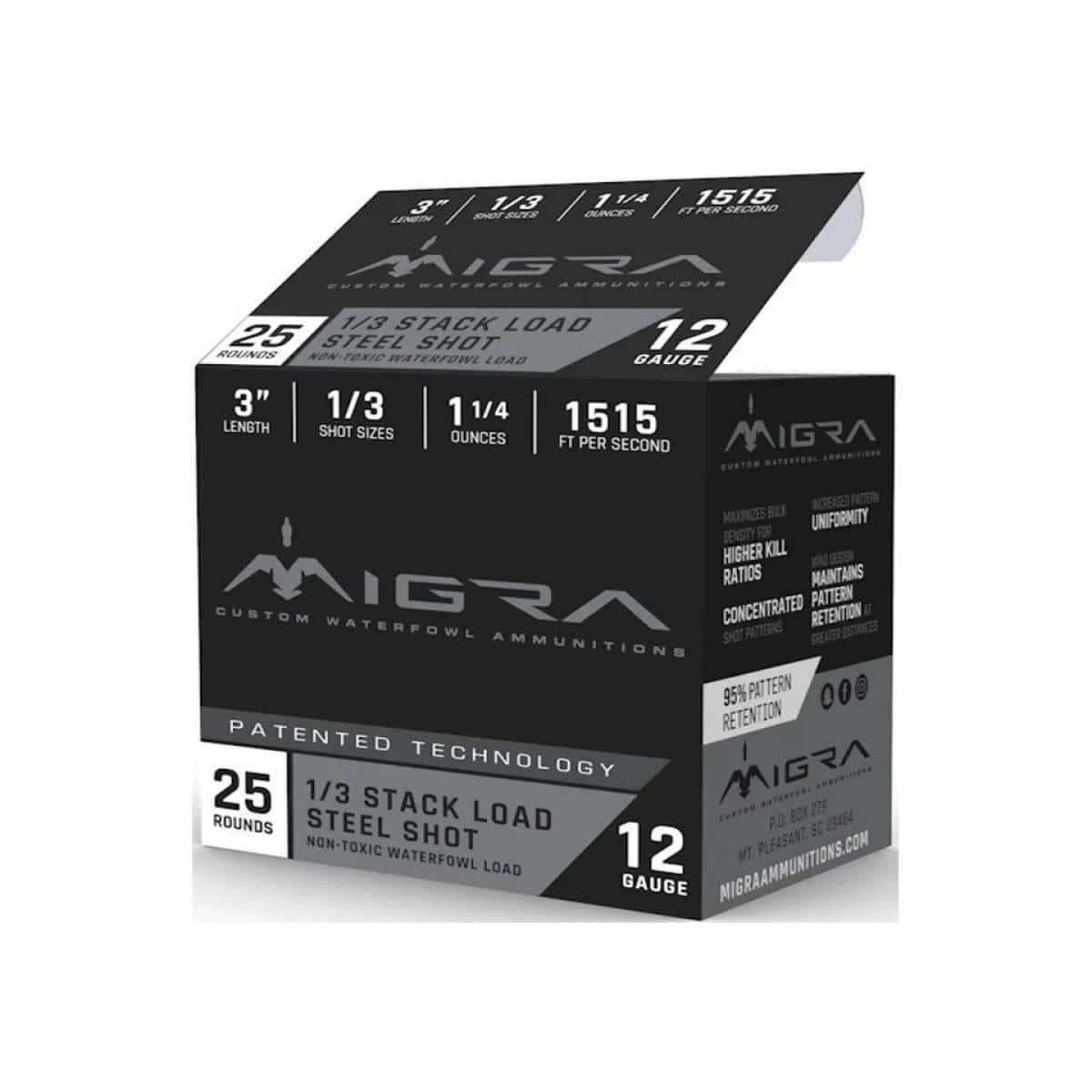 Migra Ammunition Stack Shotshell 12ga 3" 1-1/4 oz 1515 fps 1/3 shot 25/ct