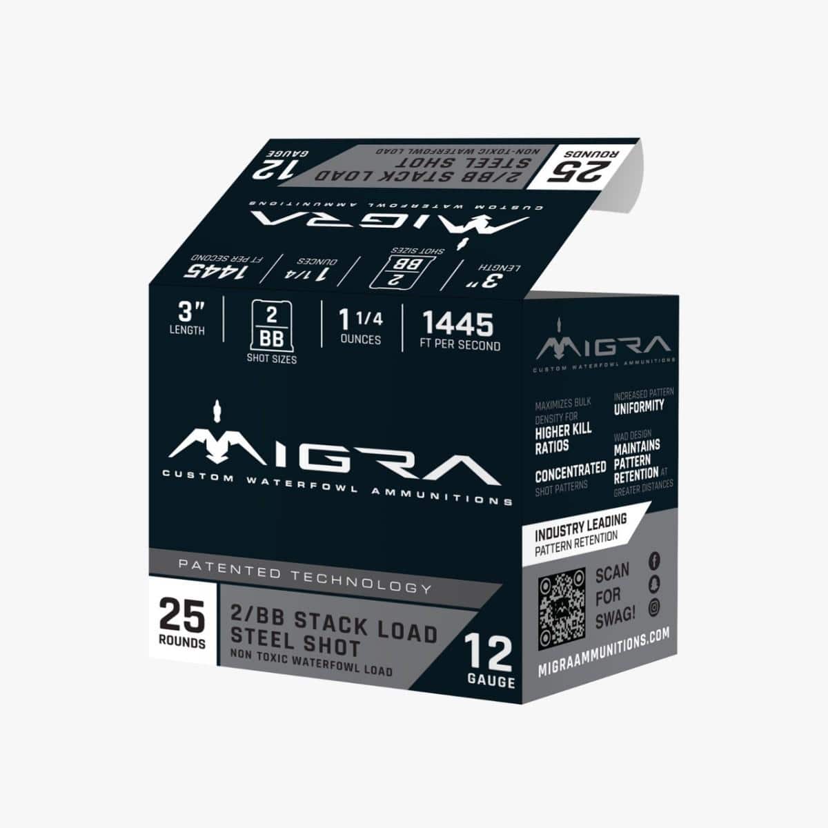 Migra Ammunition Stack Shotshell 12ga 3" 1-1/4 oz 1515 fps 2/BB shot 25/ct