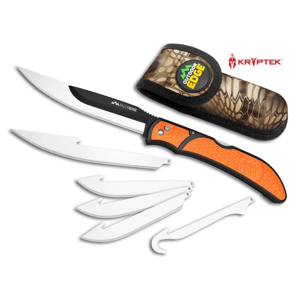 Outdoor Edge Razorbone Replaceable Blade Folding Knife 5" Drop Point Blade Orange