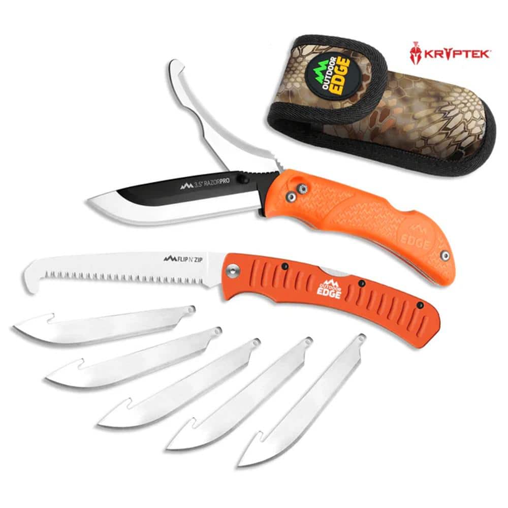 Outdoor Edge RazorPro G Saw Combo Hunting Knife & Folding Saw 3-1/2" Drop Point Blade Orange