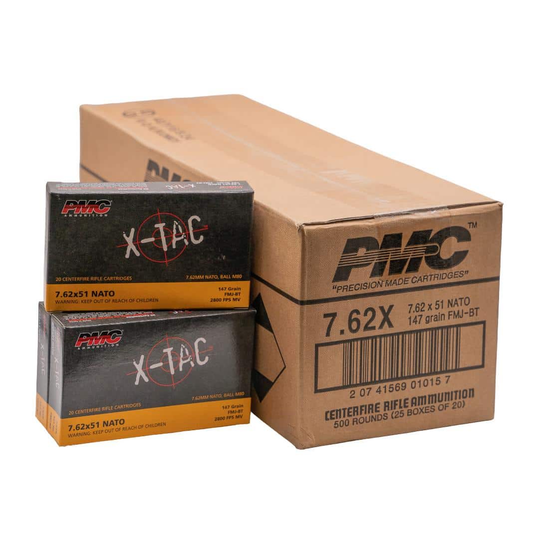PMC X-Tac Rifle Ammunition 7.62x51mm 147gr FMJ-BT 2800 fps 500/ct Case(25-20/ct Boxes)