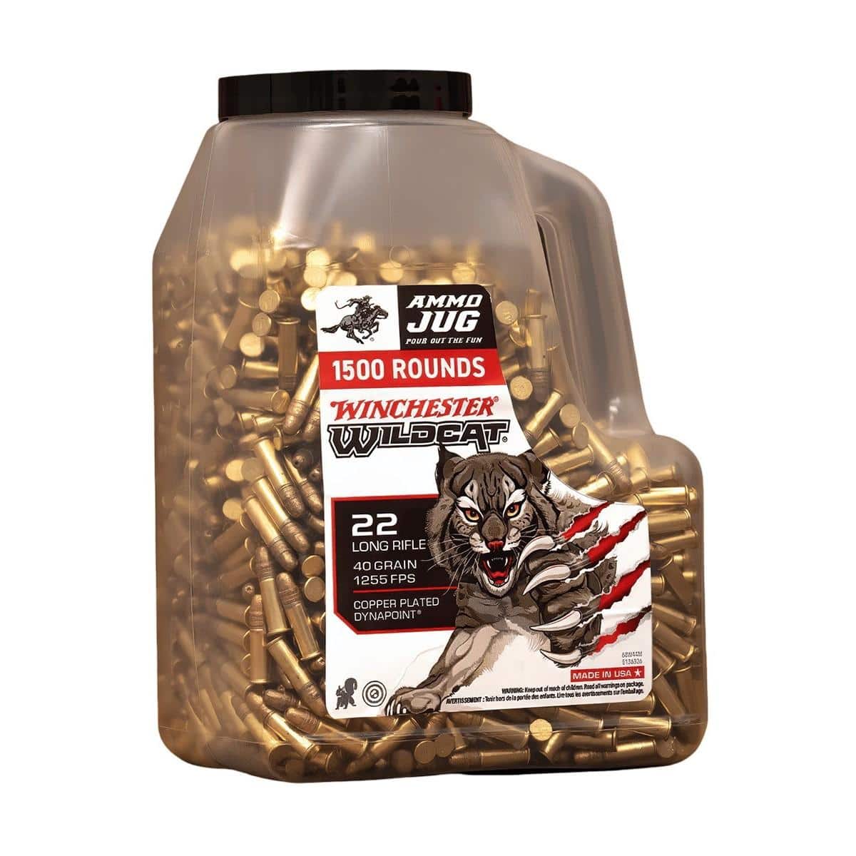 Winchester Wildcat Rimfire Ammuntiion .22 LR 40gr 1255 fps CPHP 1500/ct Jug