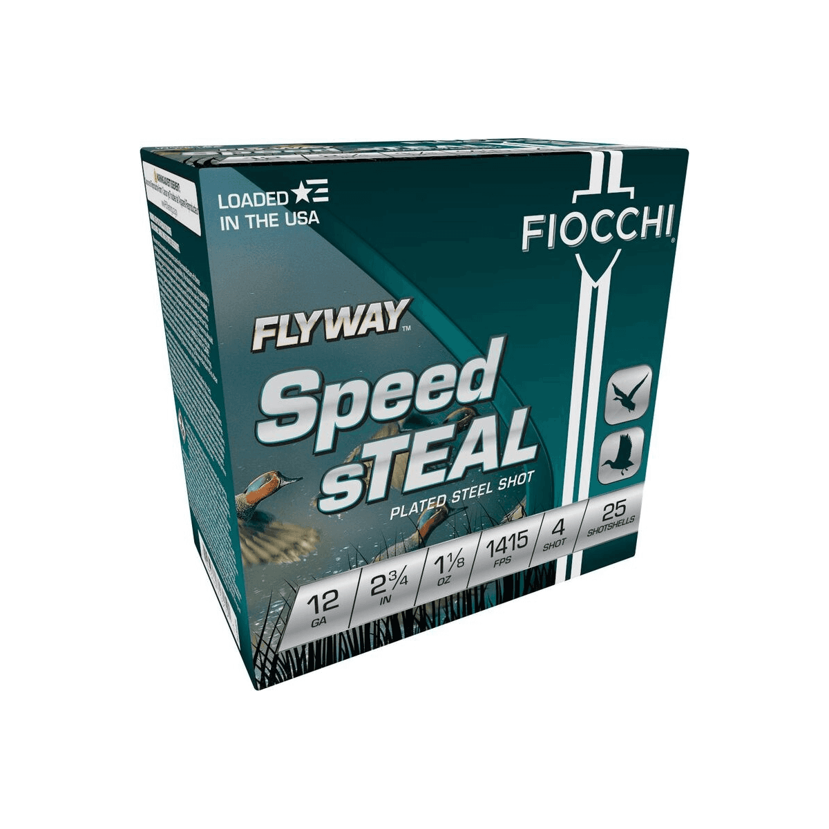 FIOCCHI Flyway Speed sTEAL Shotshells 12ga 2-3/4" 1-1/8oz 1415 fps #4 25/ct