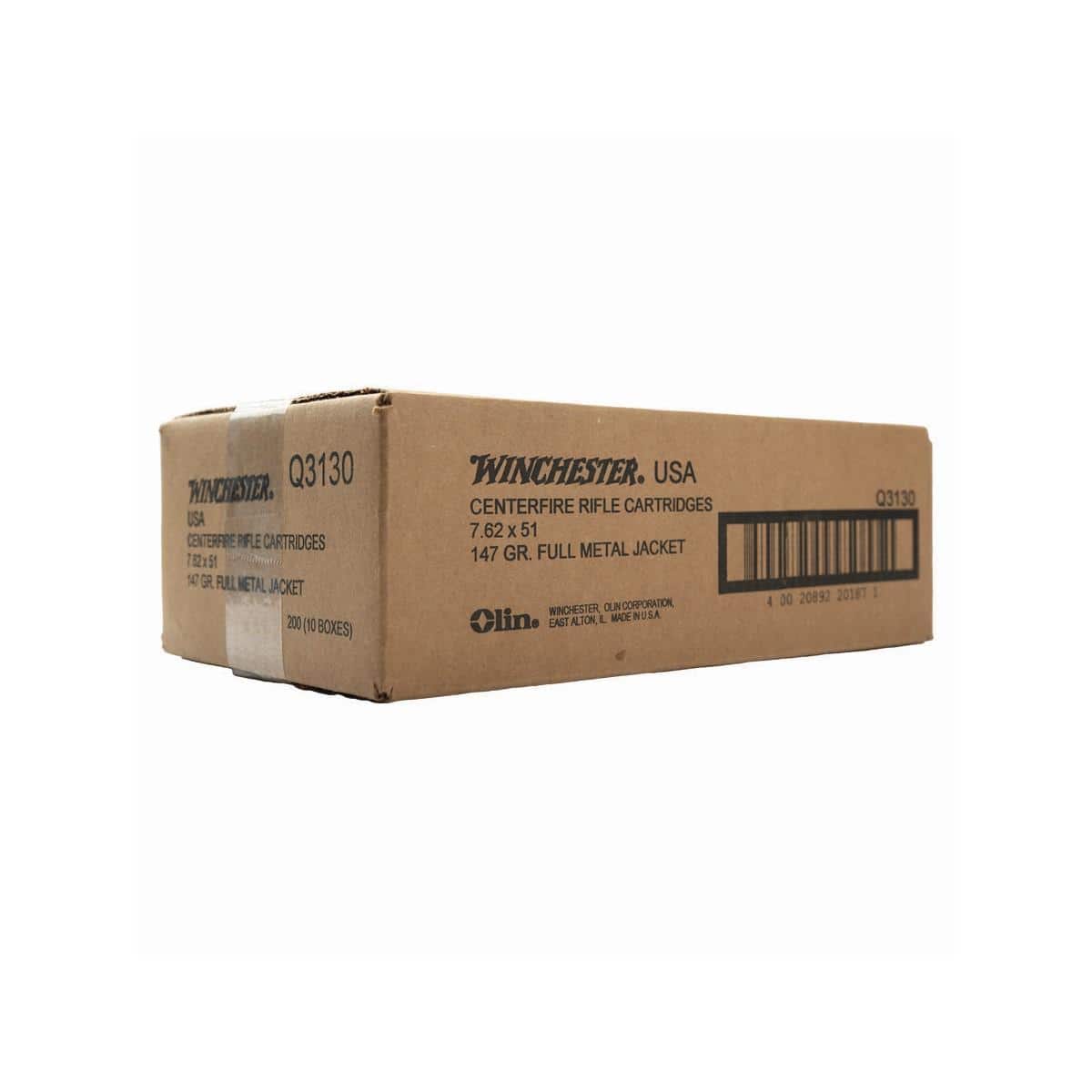 Winchester USA Rifle Ammunition 7.62 Nato 147 gr FMJ 2750 fps 200/ct Case (10-20/ct Boxes)