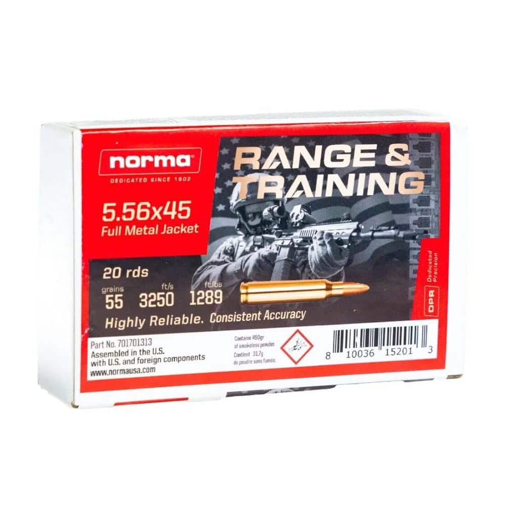 Norma Range & Training Rifle Ammunition 5.56X45 NATO 55gr FMJ 3250 fps 20/rd