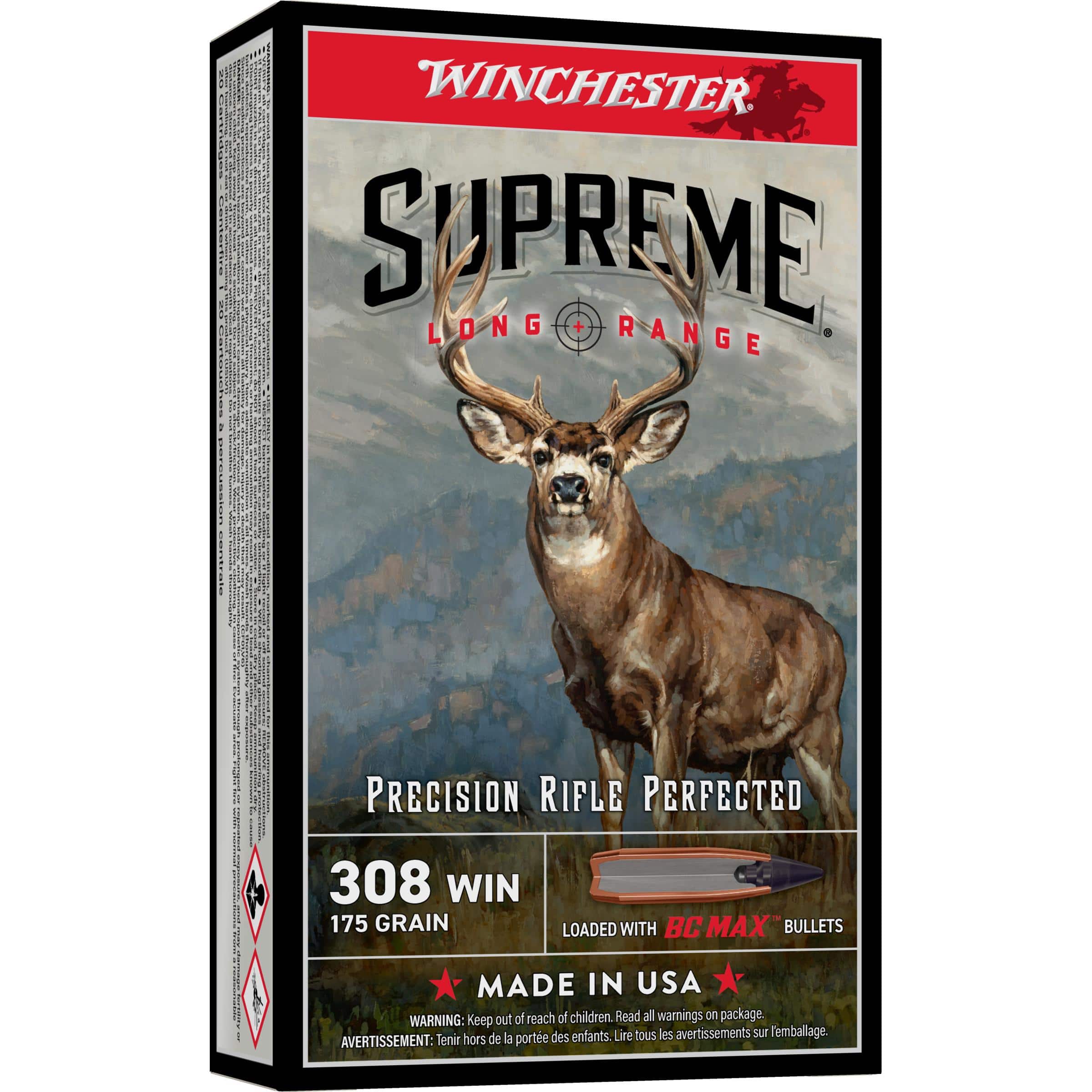 Winchester Supreme Long Range Rifle Ammunition .308 Win 175gr PT 2780 fps 20/ct
