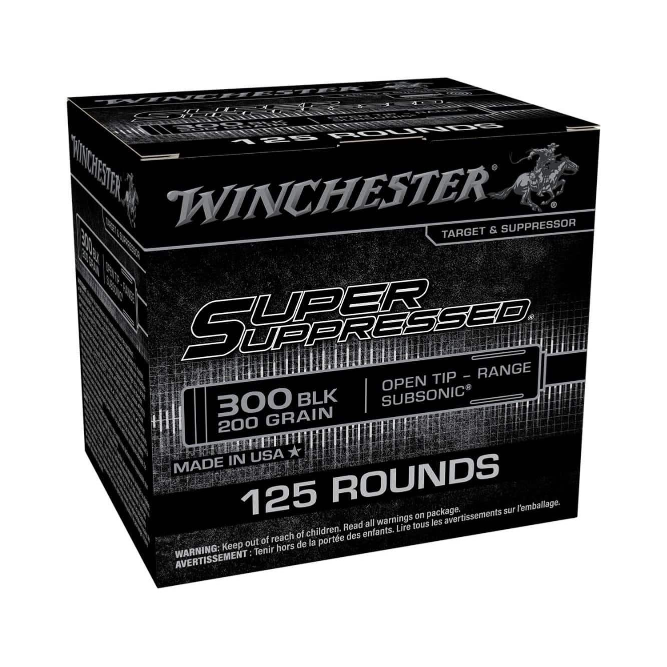 Winchester Super Suppressed Subsonic Ammunition .300 Blk 200gr OTM 1060 fps 125/ct