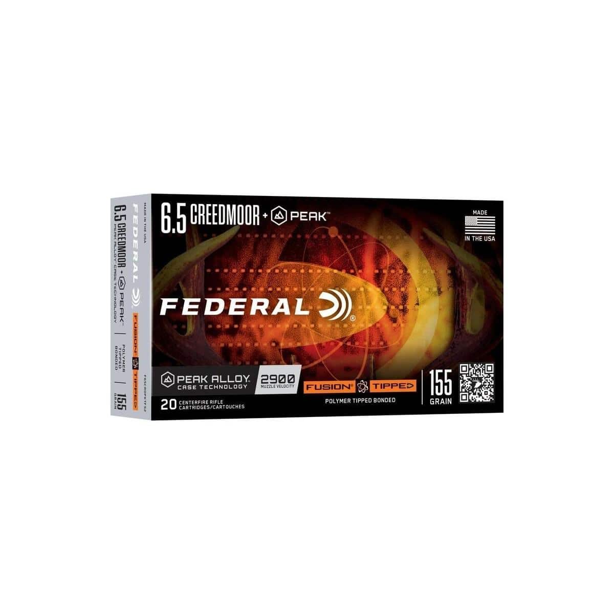 Federal Fusion Rifle Ammunition 6.5 Creedmoor +Peak 155gr PT 2900 fps 20/ct