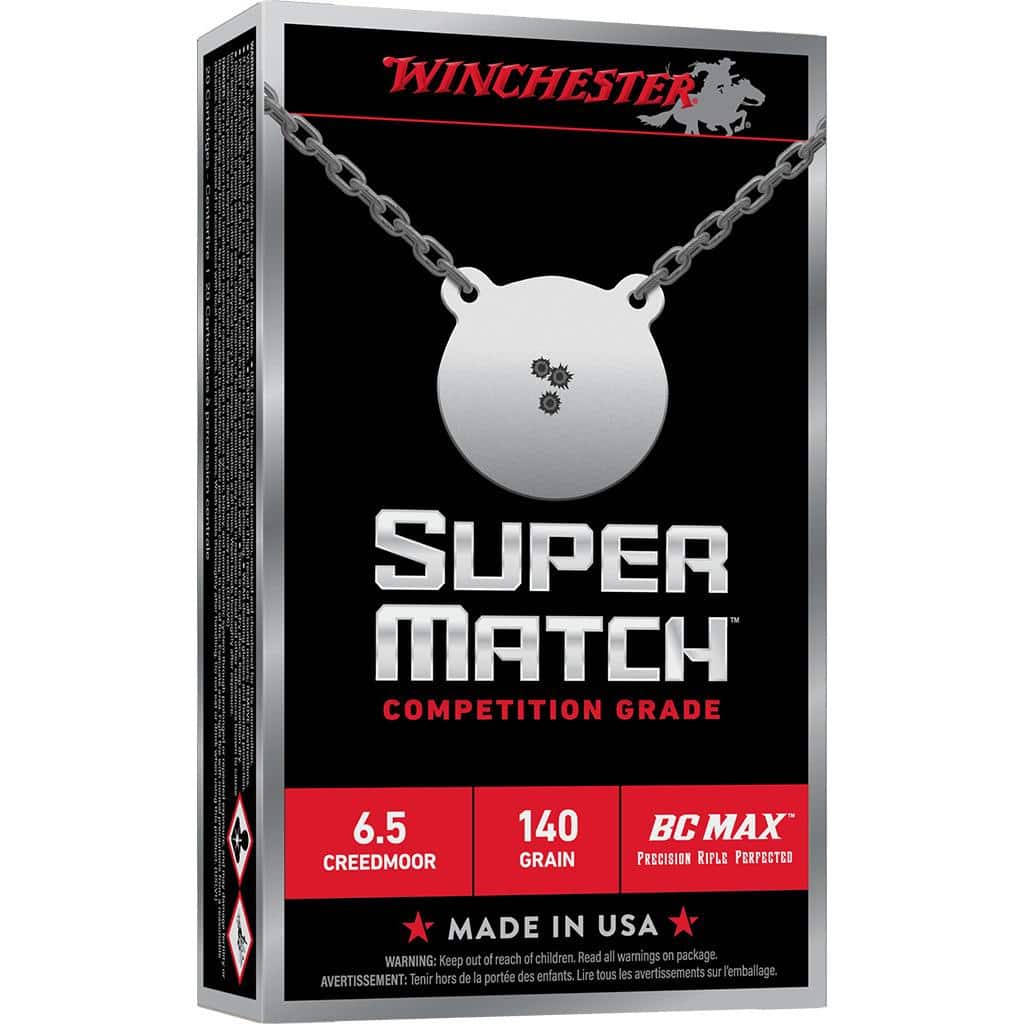 Winchester Super Match BC Max Rifle Ammunition 6.5 Creedmoor 140gr PT 2725fps 20/ct